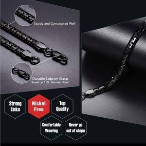 Flat box chain black stainless steel necklace